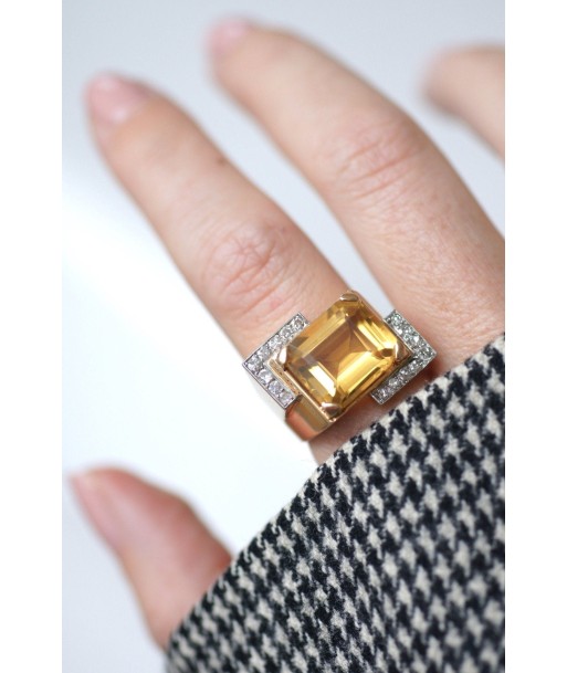 Bague Tank citrine & diamants sur or rose sur le site 