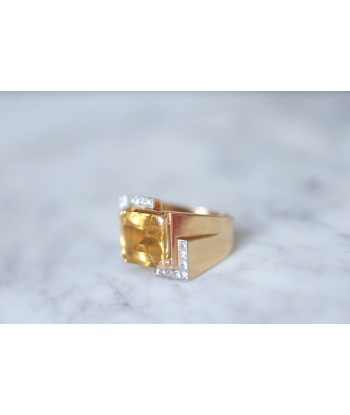 Bague Tank citrine & diamants sur or rose sur le site 