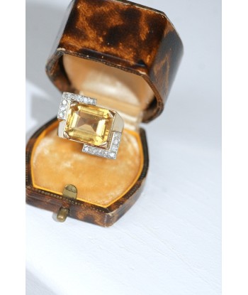 Bague Tank citrine & diamants sur or rose sur le site 