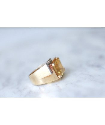 Bague Tank citrine & diamants sur or rose sur le site 