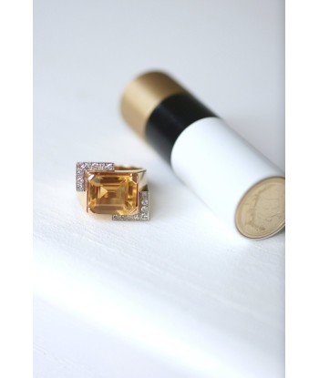 Bague Tank citrine & diamants sur or rose sur le site 