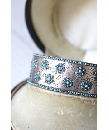 Bracelet jonc ancien en argent et perles de verre turquoises 2024