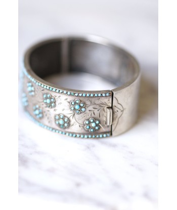 Bracelet jonc ancien en argent et perles de verre turquoises 2024