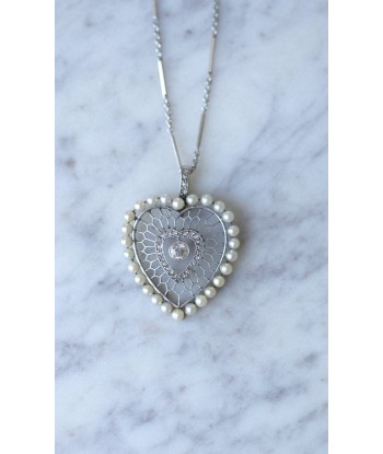 Pendentif cœur diamants et perles en platine store