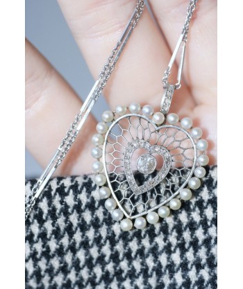 Pendentif cœur diamants et perles en platine store