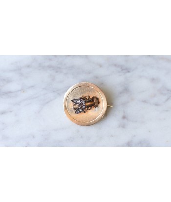 Broche ronde abeille, oeil de tigre et diamants brillant des détails fins