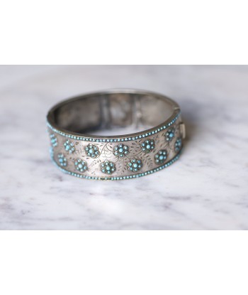 Bracelet jonc ancien en argent et perles de verre turquoises 2024