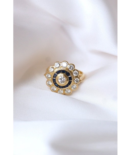 Bague cible style Art Deco diamants saphirs livraison et retour toujours gratuits