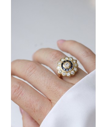 Bague cible style Art Deco diamants saphirs livraison et retour toujours gratuits