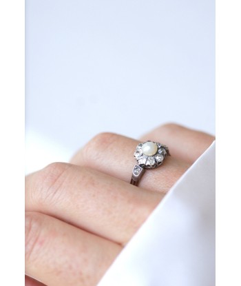 Bague marguerite diamants et perle pas cher