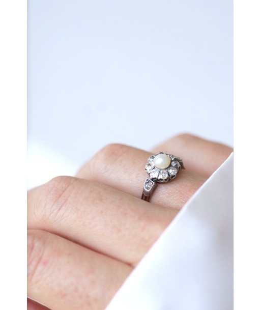 Bague marguerite diamants et perle pas cher