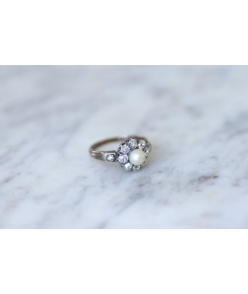 Bague marguerite diamants et perle pas cher