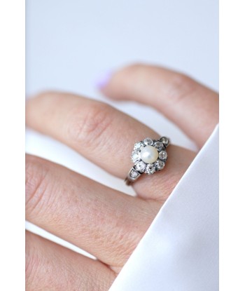 Bague marguerite diamants et perle pas cher