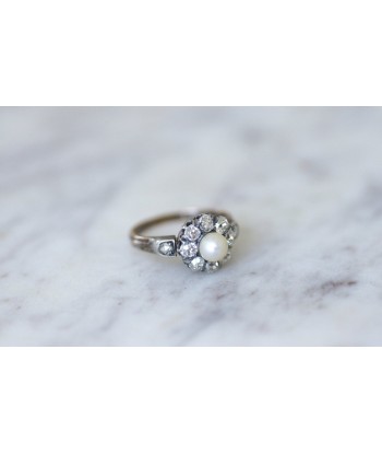 Bague marguerite diamants et perle pas cher