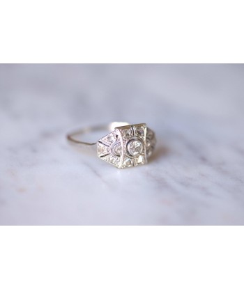 Bague de fiançailles Art Deco platine or blanc et diamants paiement sécurisé