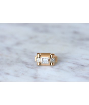 Bague Tank or rose, platine et diamants soldes