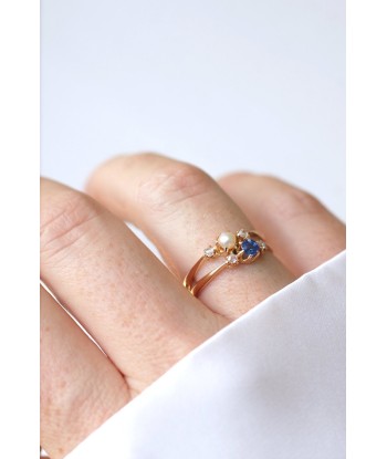 Bague double anneau, perle, diamants et saphir Les êtres humains sont 