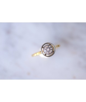 Bague ronde de fiançailles Art Deco platine or jaune et diamants pour bénéficier 