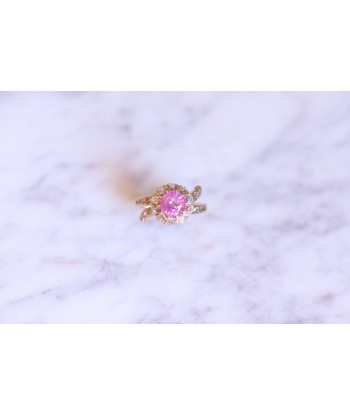 Bague marguerite ancienne saphir rose entourage diamants sur or à prix réduit toute l'année