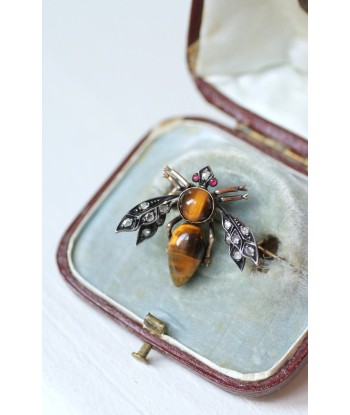 Broche ancienne abeille oeil de tigre et diamants basket pas cher