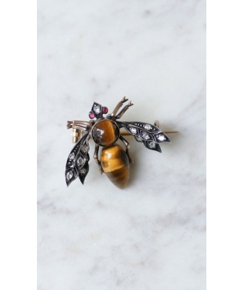 Broche ancienne abeille oeil de tigre et diamants basket pas cher