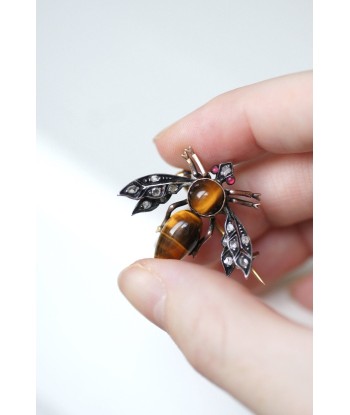 Broche ancienne abeille oeil de tigre et diamants basket pas cher