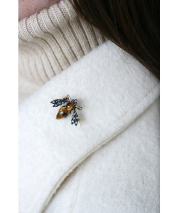 Broche ancienne abeille oeil de tigre et diamants basket pas cher