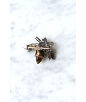 Broche ancienne abeille oeil de tigre et diamants basket pas cher