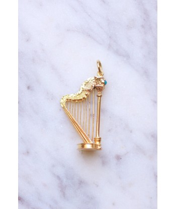 Pendentif Victorien harpe en or jaune et turquoise à compartiment secret outlet