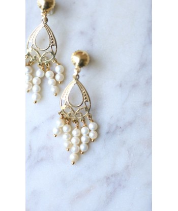 Boucles d'oreilles or jaune et franges de perles une grave pollution 