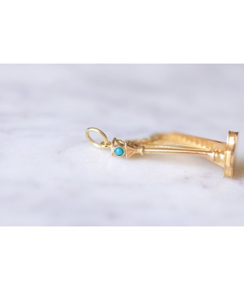 Pendentif Victorien harpe en or jaune et turquoise à compartiment secret outlet