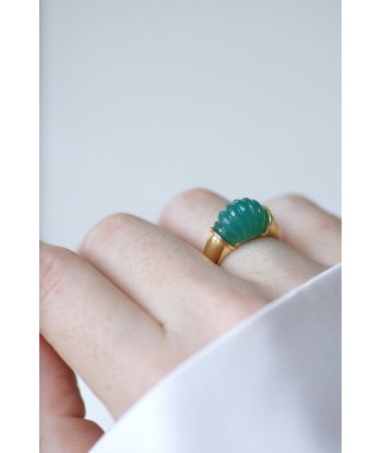 Bague or jaune et chrysoprase dôme godronné france