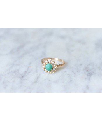 Bague Marguerite turquoise & perles les ctes