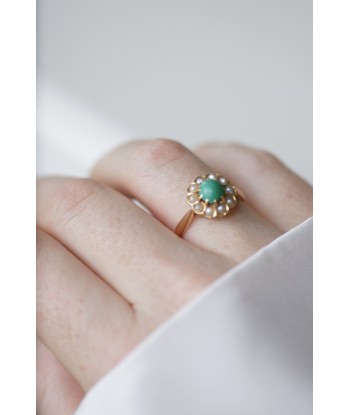 Bague Marguerite turquoise & perles les ctes