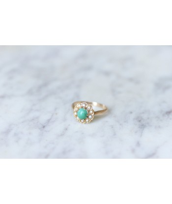 Bague Marguerite turquoise & perles les ctes