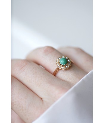 Bague Marguerite turquoise & perles les ctes