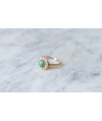 Bague Marguerite turquoise & perles les ctes