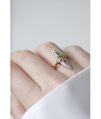 Bague marquise serpent émeraudes, rubis, et diamants prix