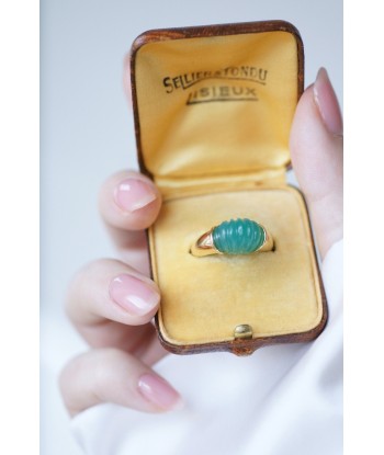 Bague or jaune et chrysoprase dôme godronné france