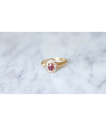 Bague fiançailles rubis entourage diamants Fin de série