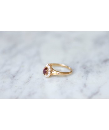 Bague fiançailles rubis entourage diamants Fin de série