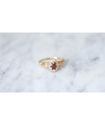 Bague fiançailles rubis entourage diamants Fin de série