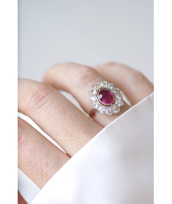 Bague marguerite, rubis Birman non chauffé 1.60 Cts, diamants offre 