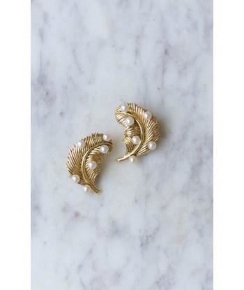 Clips d'oreille plume or jaune et perles JUSQU'A -70%! 