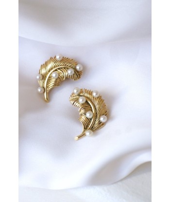 Clips d'oreille plume or jaune et perles JUSQU'A -70%! 