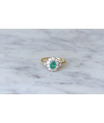 Bague marguerite émeraude et diamants sur or En savoir plus