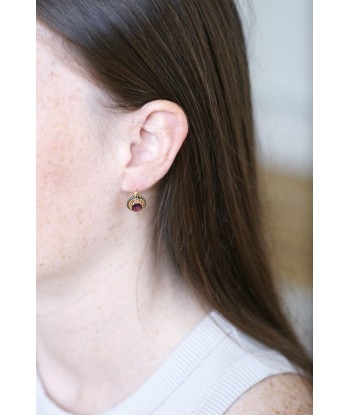 Boucles d'oreilles en or jaune, émail et grenats Paris Déstockage Promo