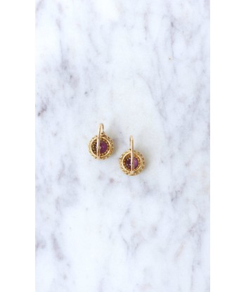 Boucles d'oreilles en or jaune, émail et grenats Paris Déstockage Promo