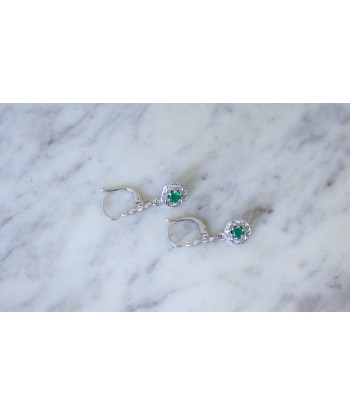 Boucles d'oreilles Art Deco diamants et émeraudes Fin de série