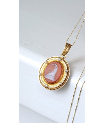 Médaillon camée agate et perles sur or jaune 50-70% off 